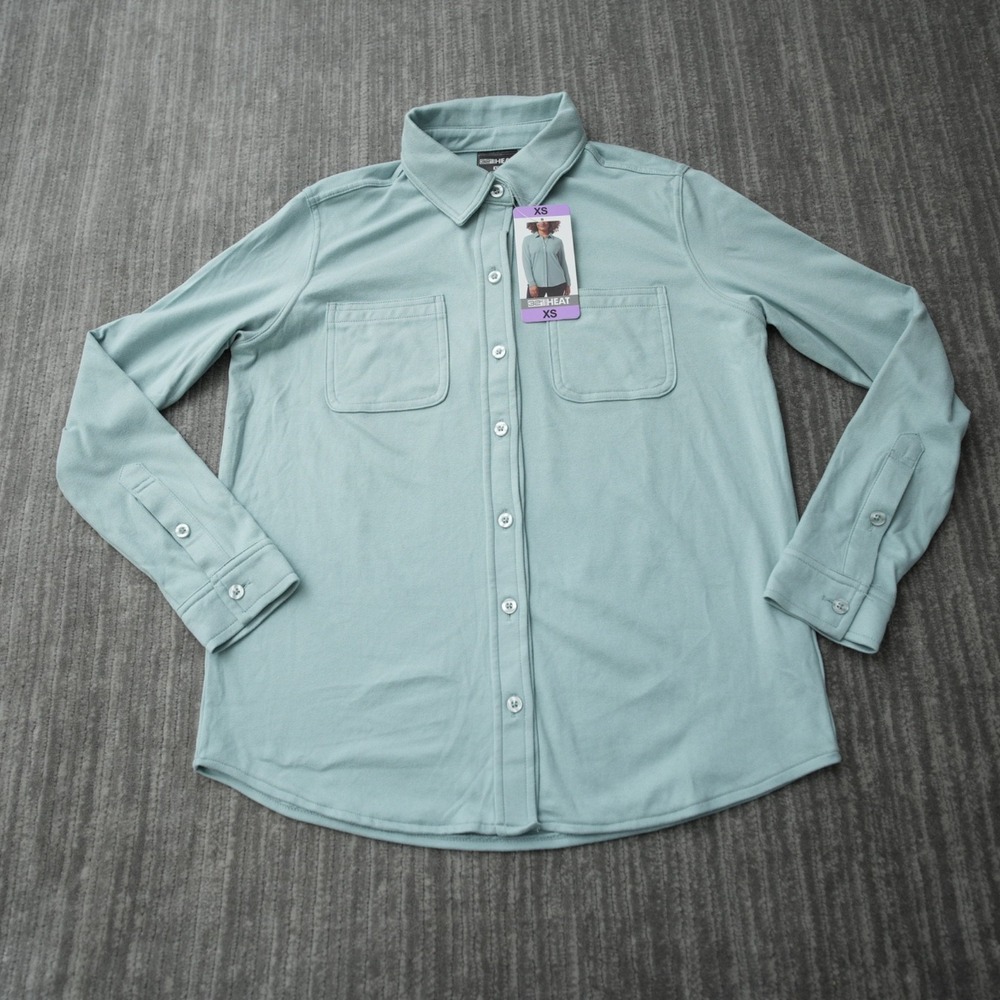 32 Degrees Shirt Women Button Up Soft Fleece Warm Green Long Sleeve XS